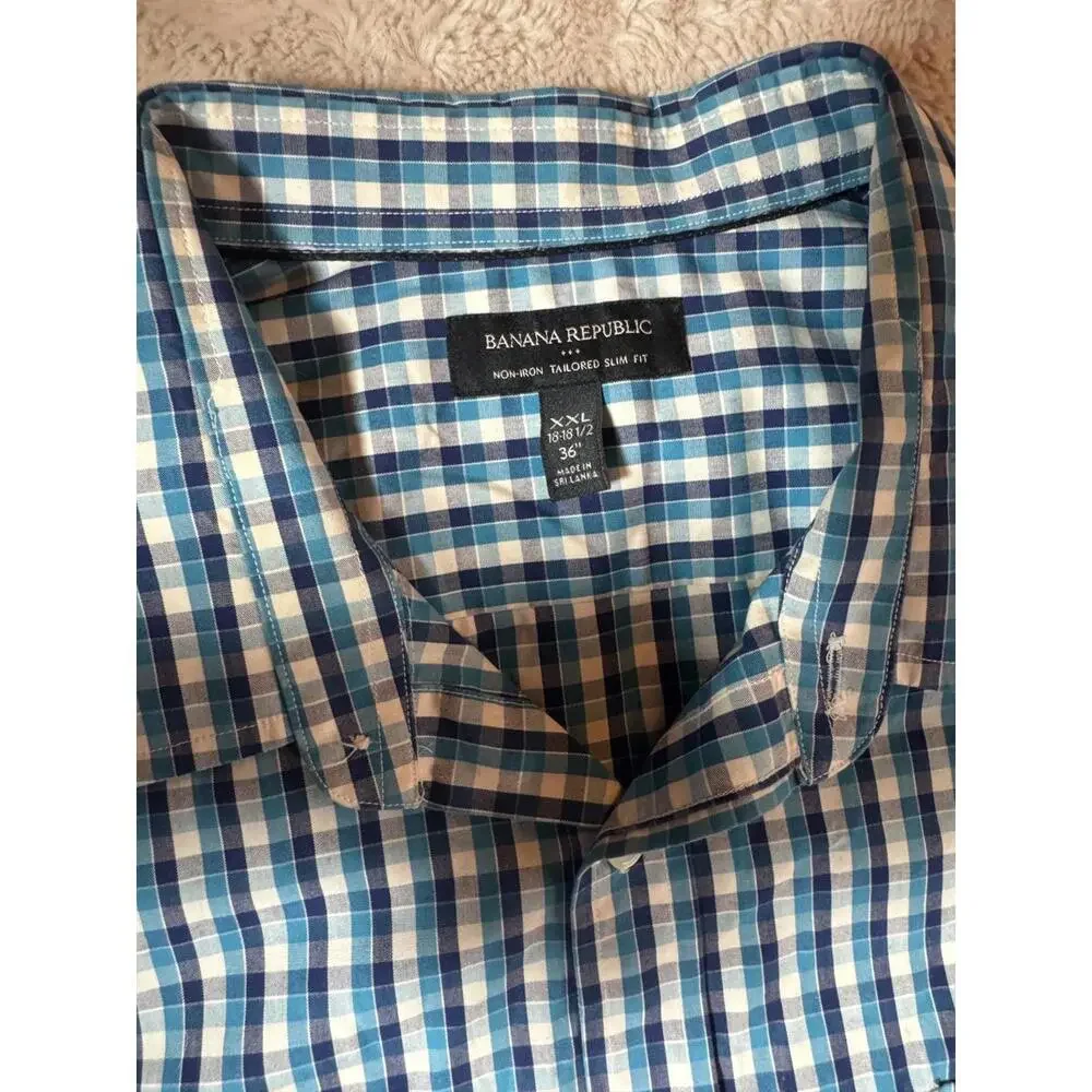 Banana Republic Men's Blue Checkered Button-Down Shirt No-Iron Tailored Slim XXL
